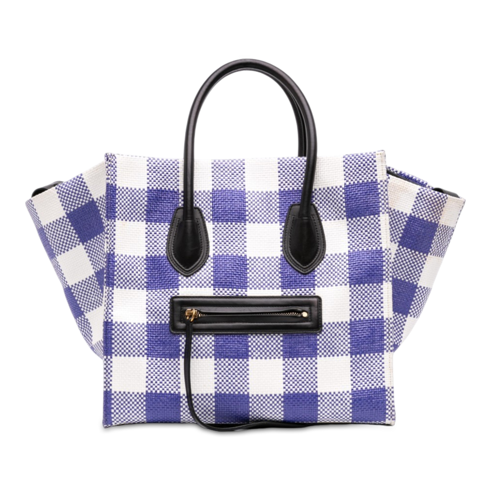 Pre-Loved Celine Medium Gingham Raffia Luggage Phantom Tote